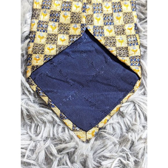 Ermenegildo Zegna Fine Silk Tie Yellow Blue‎ Gold Geometric Italy Designer Mens - Picture 10 of 12